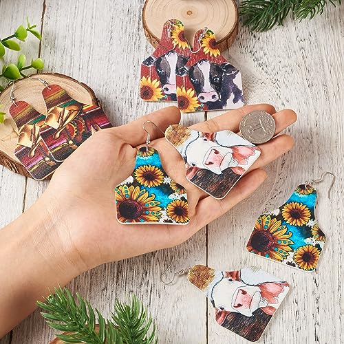 Elecrelive 4 Pairs Western Style Imitation Leather Earrings Beer Bottle Shape Pendants in Flower Cattle Cowboy Hat Pattern with 10pcs Plastic Ear Nuts for Boho Earring DIY Jewelry Making - color: Western Style-4