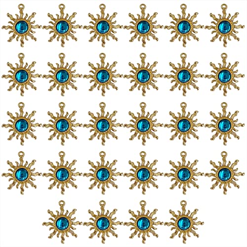 Sun Star Charms Baroque Boho Crystal Gold Plated Resin Gypsy Pendant Alloy for Jewelry Making DIY Craft Bracelet Necklace Earring - color: Sun-Blue-28Pcs