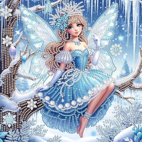 Diamond Art Painting Kits for Adults Butterfly Fairy Princess, 5D Special Shape Diamond Art Kits for Beginners, Crystal Rhinestones Diamond Art Painting for Home Wall Decoration Gift 12×12 inch - color: Blue Elf Fairy