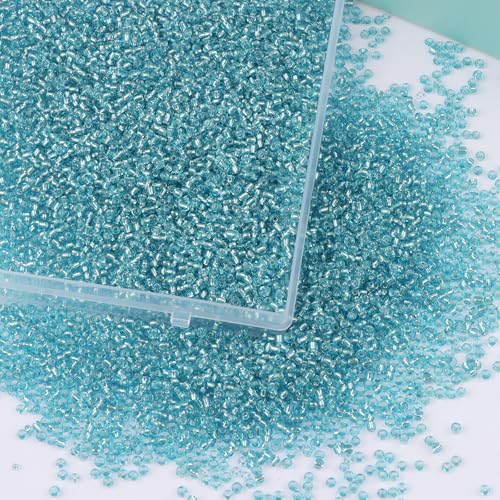 10100 Pcs Size 11/0 Glass Seed Beads, 2 mm Lake Blue Small Mini Spacer Loose Pony Beads for Jewelry Making and DIY Crafts - color: Lake Blue, size: Small