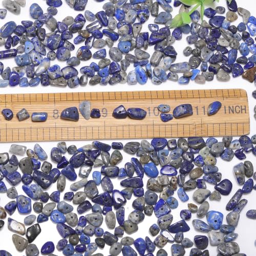 400pcs Natural Chip Stone Beads for Jewelry Making Lapis Lazuli 5-8mm Irregular Gemstones Healing Crystal Loose Rocks Bead Hole Drilled for Ring Earrings Necklace Bracelet Making DIY Art Crafts - color: Lapis lazuli (2 Strands-62")