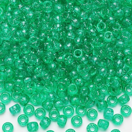 IOOLEEM Green Glitter Pony Beads,1200pcs Beads for Bracelets Making & Hair braiding, Kandi Friendship Bracelets & Jewelry Making. - color: Green Glitter