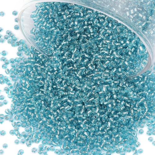 10100 Pcs Size 11/0 Glass Seed Beads, 2 mm Lake Blue Small Mini Spacer Loose Pony Beads for Jewelry Making and DIY Crafts - color: Lake Blue, size: Small