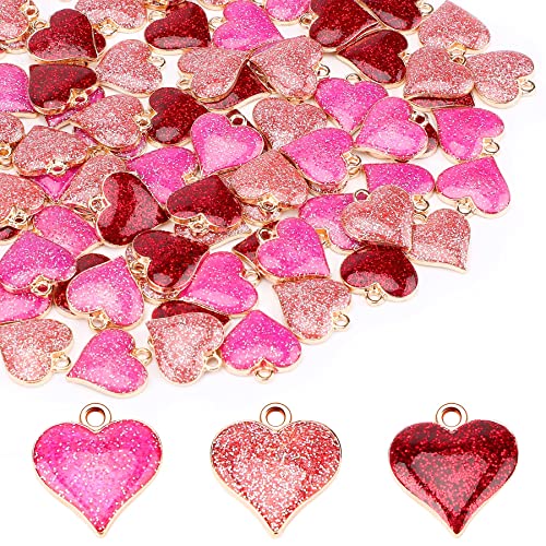 SANNIX 90Pcs Valentine's Day Heart Charms with 150Pcs Jump Rings, 3 Colors (Red, Pink, Rose Red), DIY Jewelry Making Crafts Supplies - color: 3 color