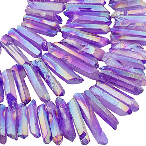 rockcloud Natural Rock Crystal Points Titanium Coated Clear Quartz Sticks Spikes Top Drilled 15 inch Strand,Light Purple - color: #13-Light Purple