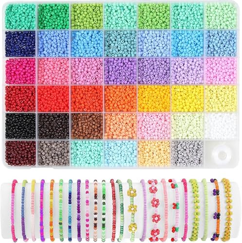 41 Colors Pony Beads, BetterJonny 3mm Glass Seed Beads with String Colorful Small Rainbow Bead with Storage Box for DIY Jewelry Bracelet Necklace Craft Making - color: Color F