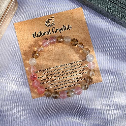 MAIBAOTA Healing Crystal Bracelet for Women Men, 8/4 mm Natural Stone Beaded Bracelets, Jewelry Birthday Gifts, Round Gemstones Stretch Bracelets - color: Multi-Watermelon, size: 8 mm