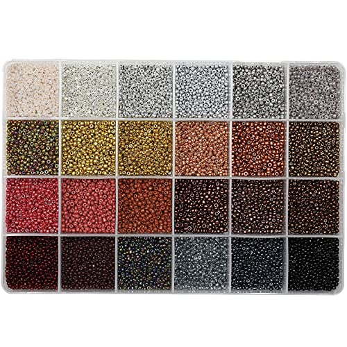 11/0 Glass Seed Beads About 14800pcs 24 Colors 2mm Loose Seed Beads Kit Bracelet Making with 24-Grid Plastic Storage Box for Jewelry Making（24 Colors） - color: 24 Colors A, size: 11/0