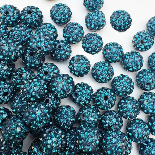 10mm Clay Rhinestone Beads for Bracelets, 100 Pcs Sparkle Crystal Beads for Jewelry Making, Glitter Round Shamballa Disco Ball Design for DIY Crafts Necklace Earrings Decoration (Blue Zircon) - color: Blue Zircon