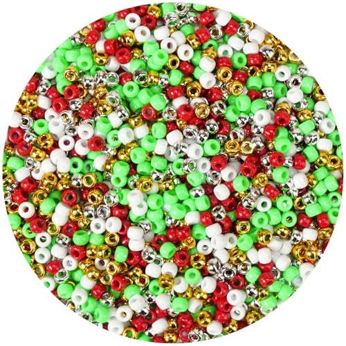 1000PCS Christmas Pony Beads Bulk – 6x9mm Red Green White Gold Silver Kandi Beads for Bracelets, Hair Braids, Jewelry Making, Crafts & DIY Holiday Decorations - color: Christmas Edition