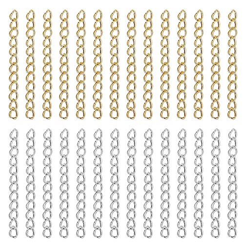 Mulutoo 200 Pcs Chain Extender for Jewelry Making,Bracelet Twist Chain Extender Chain Extension Tails Necklace Extension Chain for Jewelry Making Necklaces Bracelet,Anklets(Silver and Gold),50mm x 4mm - color: Gold and Silver, size: 50mmX4mm