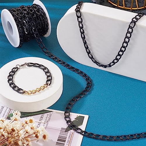 Craftdady 16.4 ft Aluminum Curb Chain 13.5x8mm Twisted Black Chain Unwelded Hanging Chain Link Necklace Chain with Spool for DIY Crafts Jewelry Making - color: Black, 13.5x8mm