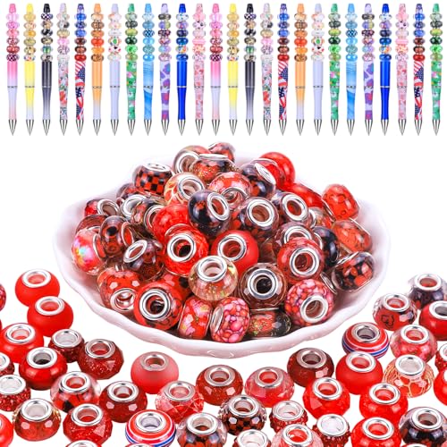 European Large Hole Spacer Charm Fairy Wands Rhinestone Craft Beads for DIY Bracelet Jewelry Making (Red) - color: Red