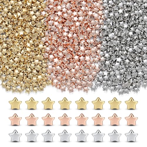 XIANNVXI 500Pcs Star Spacer Beads for Jewelry Making - Smooth Loose Beads for DIY Bracelets, Necklaces & Earrings (Gold, Silver, Rose Gold) - color: Star 3 colors
