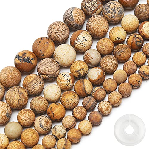 Natural Matte Picture Jasper Beads, 8MM Round Frosted Unpolished Loose Gemstone Beads for Bracelet Necklace Jewelry Making, Energy Stone Healing Power with Stretch Beading Cord - color: Matte Picture Jasper, size: 8MM