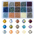 3000pcs 3mm Bicone Crystal Beads, Bulk Small Faceted Bicone Glass Beads for Jewelry Making DIY Craft Bracelet Necklace Earring with Container Box (15 Plated Metallic Colors) - size: 3mm