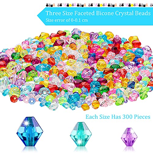 900 Pieces 3 Size Faceted Bicone Crystal Beads Bicone Mix Color DIY Craft Beads for Bracelet Necklace Earring Jewelry Making