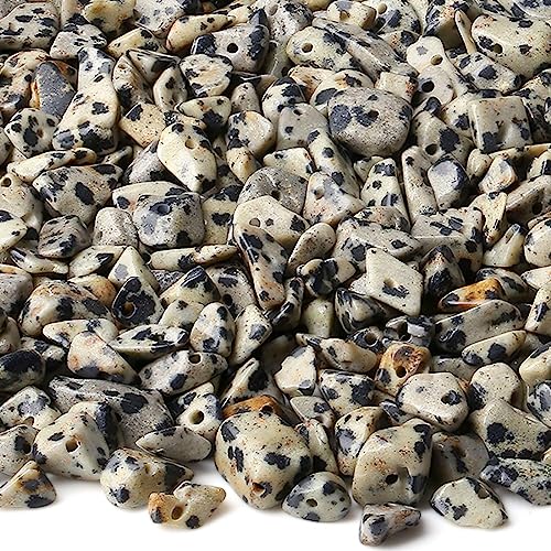 LAIDANLA Dalmation Spot 400pcs Natural Chip Stone Beads 5-8mm Healing Crystal Irregular Gemstones Drilled DIY Loose Rocks Bead Crystal for Bracelet Earrings Necklace Jewelry Making Crafting - color: V-Dalmation Spot Jasper