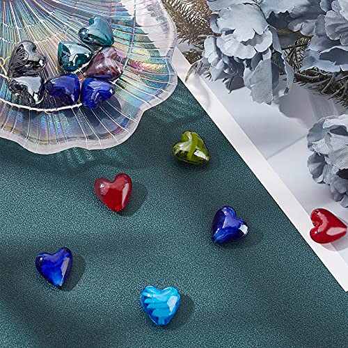 arricraft 20 Pcs 20mm Valentine's Day Heart Beads, Handmade Lampwork Glass Beads for Jewelry Making, Mixed Color