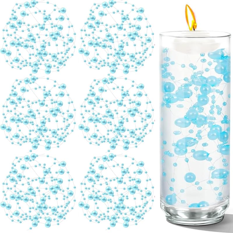 50 PCS Artificial Floating Beads for Centerpieces Vases, Light Blue 8+3mm Beads for Wedding Party, Faux Pearl String for Decorating, Pearls for Crafts Vase Filler - color: Lightblue, size: 8+3mm(50pcs)