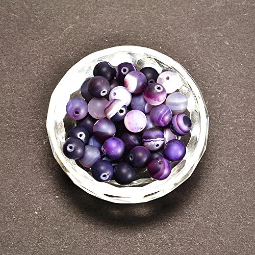 6mm Purple Stripe Agate Matte Round Natural Gematone Loose Beads for Jewelry Making DIY 1 Strand 15" - color: Matte Purple Stripe Agate, size: 6mm