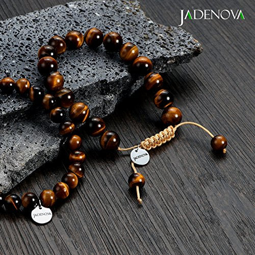JADENOVA Natural Bead Bracelet Semi Precious Gemstone Beaded Bracelet for Women Healing Crystal Stone Stretch Bracelet Men Couple Bracelets (2pcs,6-8mm/8-10mm) - color: Yellow Tiger Eye, size: 8mm/10mm