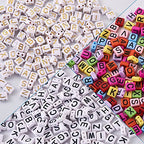 FASHEWELRY 600Pcs Acrylic Letter Beads 2 Hole Tile Bead Flat Square Alphabet Beads Multi-Strand Links Bead for Bracelet Necklace Jewelry Making