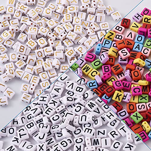 FASHEWELRY 600Pcs Acrylic Letter Beads 2 Hole Tile Bead Flat Square Alphabet Beads Multi-Strand Links Bead for Bracelet Necklace Jewelry Making
