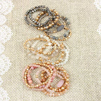RIAH FASHION Bohemian Acrylic Druzy Multi-Layer Bead Statement Bracelet - Versatile Faux Stone Pendant Stretch Strand Stackable Cuff Bangle Set Sparkly Crystal - color: Bohemian Oval Druzy Set - Light Gray
