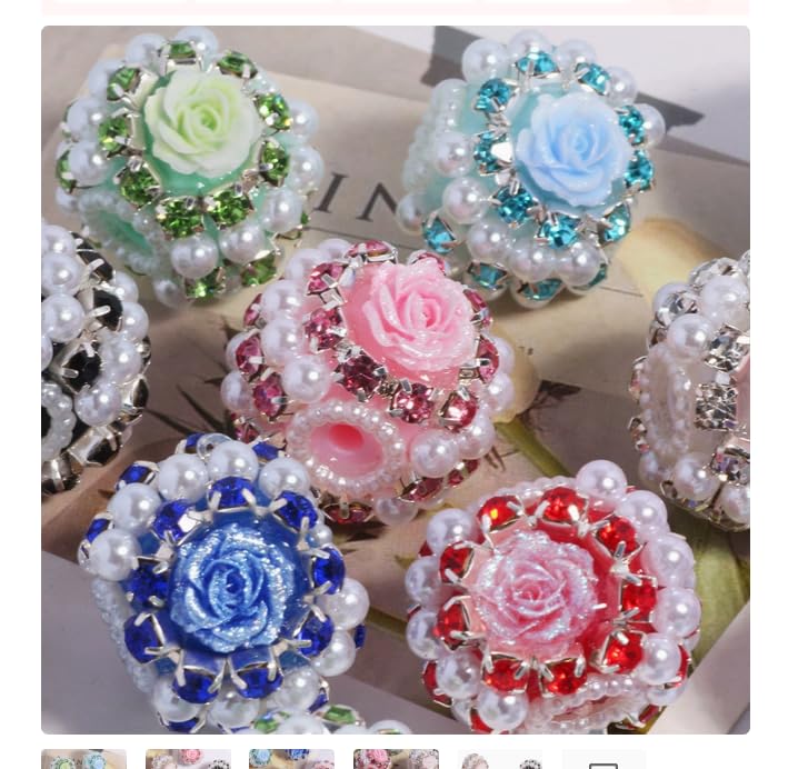 10pcs Rhinestone Focal Beads for Pens, Sparkling 3D Rose Flower Designs, Fancy Beads for DIY Jewelry Making Keychains Crafts Holiday Decorations (Flower 6-Focal Beads) - color: Flower 6-Focal Beads