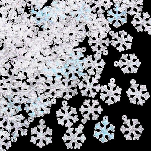 SUNNYCLUE 1 Box 100Pcs Snowflakes Christmas Charm Winter Charms Bulk Resin Transparent Clear White Pink Tiny Glitter Xmas Winter Snow Shaped Small Charm for Jewelry Making Charms DIY Earring Crafts - style: Snowflake 2