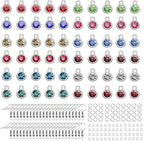 BetterJonny 120 Pieces Crystal Birthstone Charms Beads, 12 Colors Round Crystal Charm with Rings Handmade Jewelry Pendants for Jewelry Necklace Bracelet Earring Making - color: （#B）Silver Round