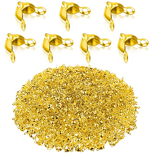 Syhood 1400 Pieces Bead Tips Knot Covers Bulk Clamshell Bead Tips for Jewelry Making Open End Caps Knot Covers for DIY Bracelet Necklaces Earrings Keychains(Gold) - color: Gold
