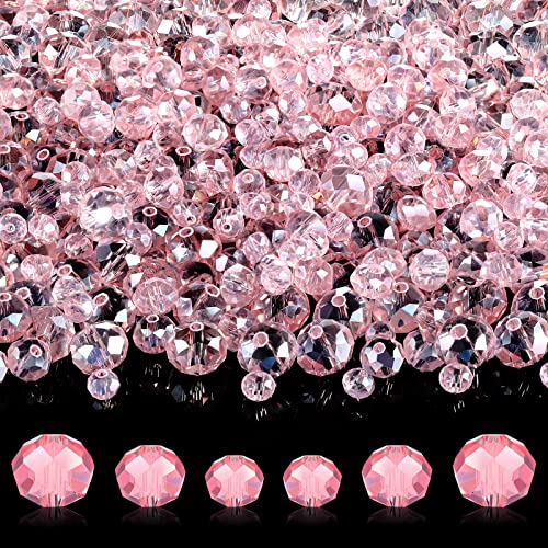 WILLBOND 600 Pcs Crystal Glass Beads for Jewelry Making Bulk Suncatcher Faceted Rondelle Loose Gemstone for Valentine's Day, Irish Holiday, Easter Bracelet DIY Crafts 8mm, 6mm, 4mm(Pink AB Color) - color: Pink AB Color