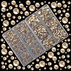 10000Pcs 2-Boxes Mixed Size Hot Fix Round Crystals Gems Glass Stones Hotfix Flat Back Rhinestones with Tweezers and Picking Pencil (Light Champagne) - color: Light Champagne, size: 2-Box (10000pcs)