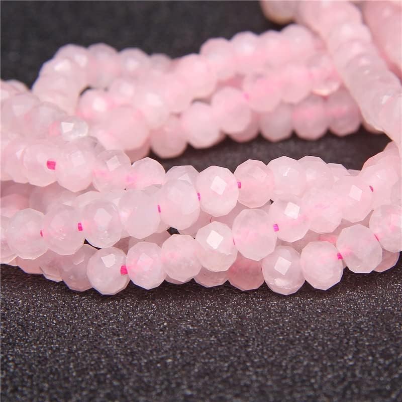 Perlin Agate & Jasper Gemstone Strand Beads 4 mm Rondelle 110 Pieces Jewellery Beads Semi-Precious Stone for Jewellery Necklace Bracelet Earrings (Rose Quartz) - color: rose quartz