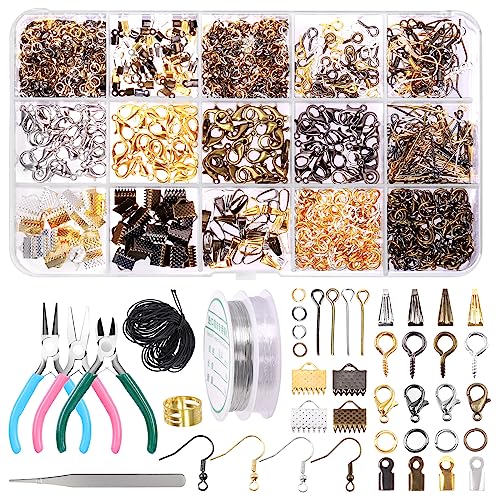 Swpeet 1470 Pcs Jewelry Making Supplies Kit - 3 Color Pliers, 40 Styles Findings, Waxed Cord, Tools & Accessories - size: 7A