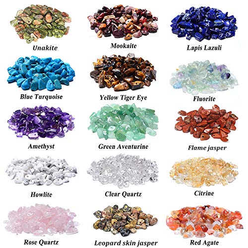 1500pcs Gemstone Chip Beads DIY Jewelry Making, Healing Engry Crystals Polishing Crushed Irregular Shaped Beads with Box (15 Materials) - color: 15 Materials