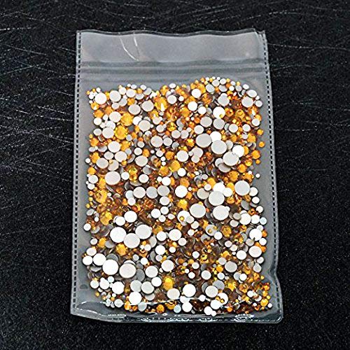 AD Beads 1440 Pieces Mixed Size No Hotfix Glue on Quality Glass Flatback Rhinestones Round Crystal Gems (14 Lt. Topaz) - color: Lt. Topaz 14