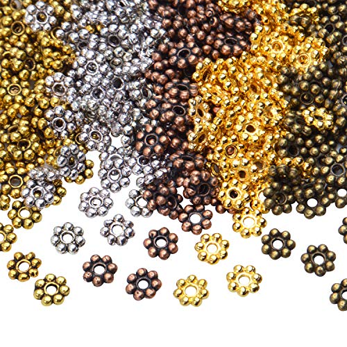 BronaGrand 500pcs Metal Daisy Spacer Beads 5mm for DIY Jewelry Making (5 Colors) - color: 5 Colors