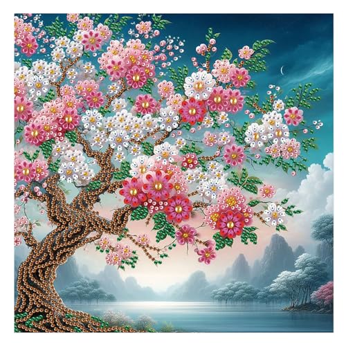 AiYuanzsh Special Shape Diamond Painting Kits for Adults, 5D Crystal Rhinestone Diamond Art Landscape Tree Canvas, DIY Paint by Diamonds Unique Craft Kits, Sparkling Diamond Art Wall Décor - color: Flower Tree Landscape
