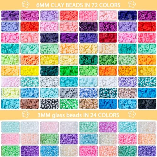 SJZWSD 6-Box Friendship Bracelet Making Kit - 16,000pcs Clay, Seed & Glass Beads Collection, Letter Beads, Charms - color: Multicolored