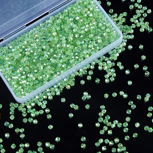 1100PCS 4mm Bicone Crystal Glass Beads for Jewelry Making, Sparkling Mini Beads for Suncatchers, DIY Bracelets & Craft Projects (Green) - color: Green, size: 4MM 1100 Pcs