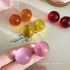 20mm Colorful Round Bead Stud Earrings Resin Transparent Bright Limpid Chuncy Bead Earrings for Women - color: Red