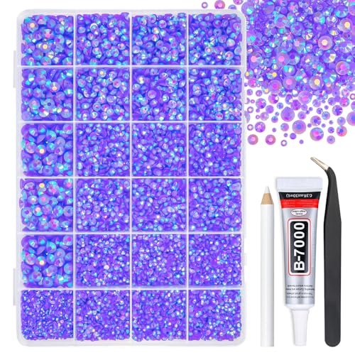 qiipii 2mm-6mm Dark Purple AB Resin Rhinestones w B7000 Jewelry Glue for Bedazzling Crafting Flatback Jelly Stones Diamonds Gems for Nails Face Eyes Makeup Tumblers Bottles DIY Crafts Clothes Shoes - color: Dark Purple, size: Jelly Ab