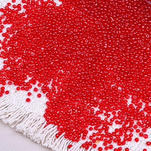 2000pcs Glass Seed Beads Bulk, 4mm 6/0 Mini Pony Spacer Small Individual Color Seed Beads for DIY Bracelet Necklaces Wrist Jewelry Making, Translucent Red - color: Translucent Red