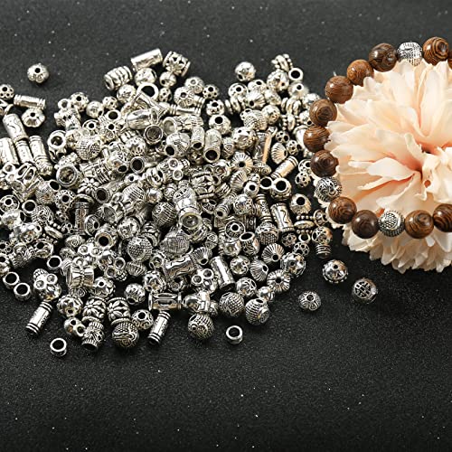 Silver Spacer Beads Metal Alloy Loose Spacer Beads Bulk Random Styles Metal Bead Tibetan Antique Silver Metal Bead for Bracelets Necklace Earring Jewelry Making(mix)