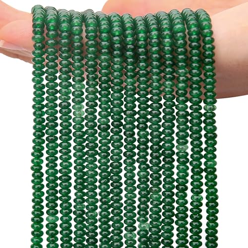 2 Strands (300PCs) Green Jade Rondelle Beads, 2 * 4mm Gemstone Loose Spacer Abacus Disk Beads for DIY Bracelet Necklace Earrings Jewelry Making, Craft Supplies Beading Kit - color: Green Jade, size: 2*4MM