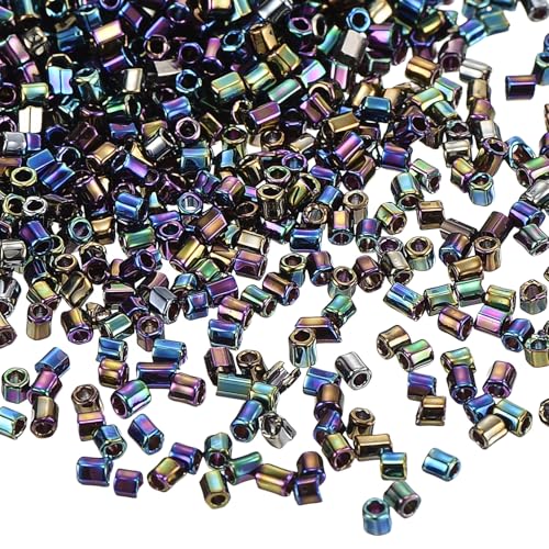 uxcell 1400Pcs Glass Bugle Beads, 1.5x1.5mm Tube Mini Loose Glass Seed Spacer Bead for DIY Earrings Necklaces Bracelets Jewelry Making (Electroplating Black) - color: Electroplating Black, size: 1.5x1.5mm