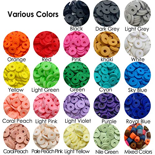 COIRIS 3400 Pcs Vinyl Heishi Beads Environmental Handmade Polymer Clay Spacer 6mm Disk Flat Beads for Surfer Chocker Necklace Bracelet Earrings Jewelry Making(RT-Macaroon Mix-6) - color: RT-Macaroon Mix-6
